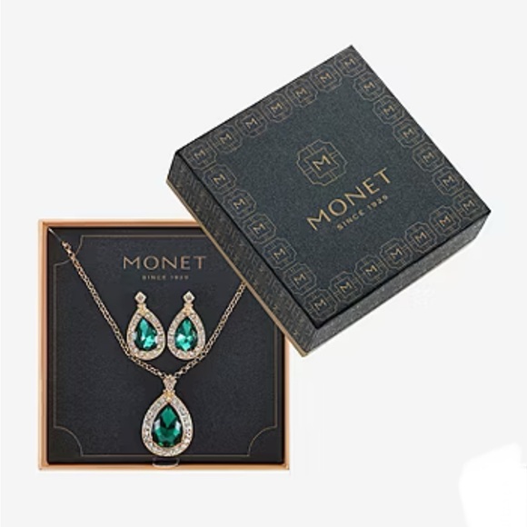 Monet Jewelry Pendant Necklace And Drop Earring 2. pc.Glass Jewelry Set - Picture 1 of 6